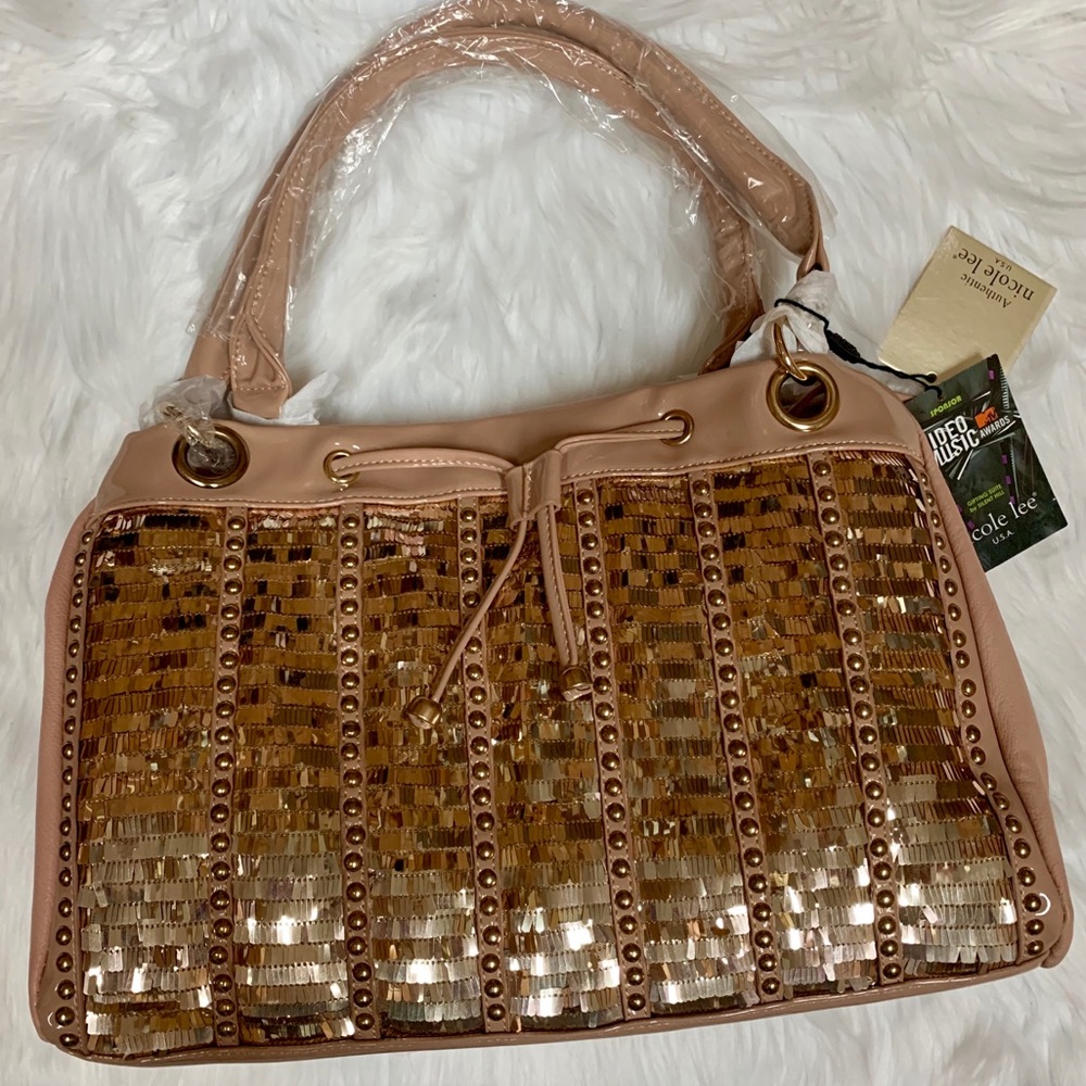 NICOLE LEE SEQUIN & PATENT LEATHER HANDBAG NWT